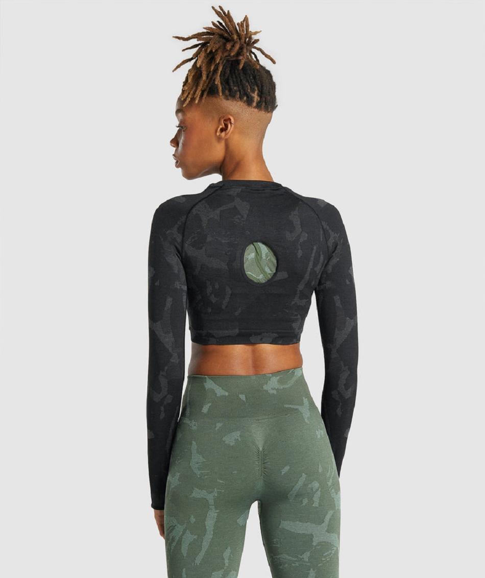 Gymshark Adapt Camo Seamless Ženske Dugi Rukav Crne | HR 3517ZUT